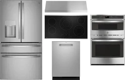5 Piece Package Includes Refrigerator, Cooktop, Wall Oven, Hood And Dishwasher